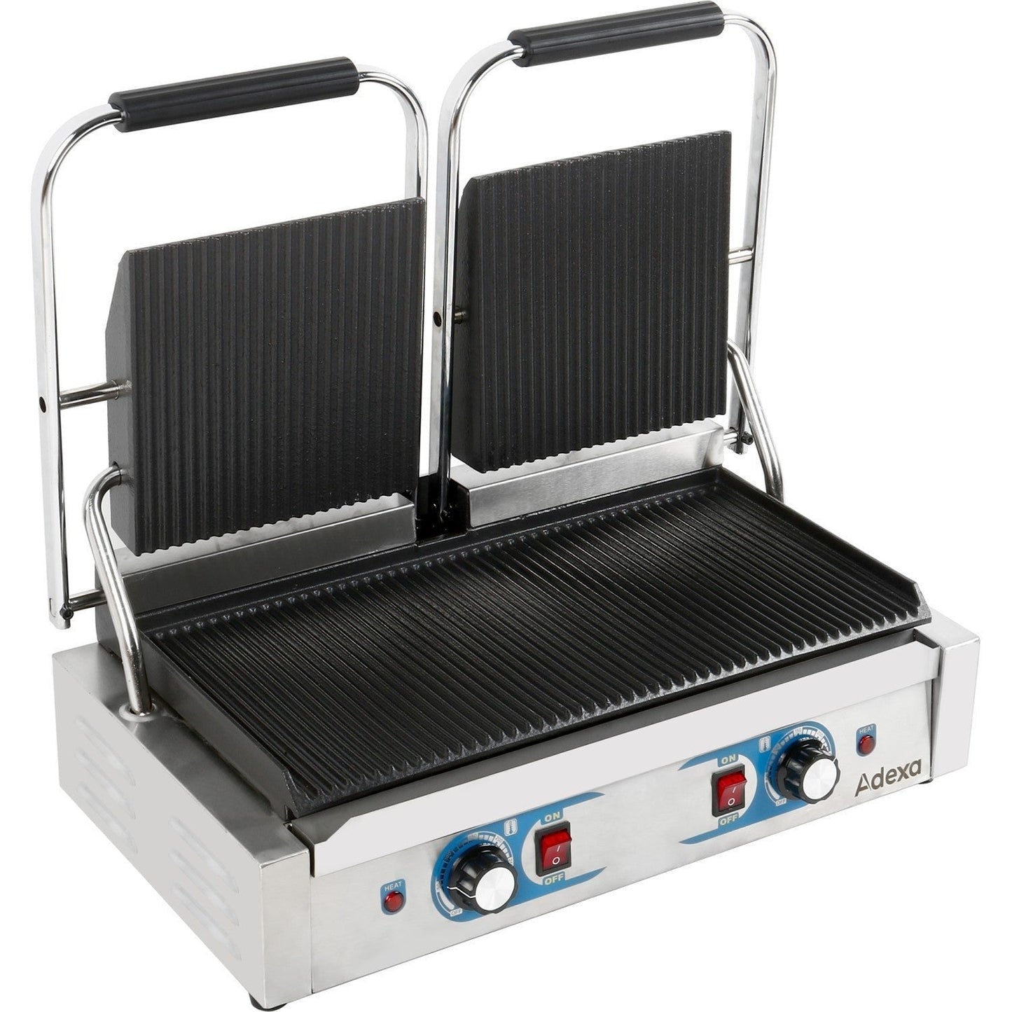 Heavy Duty Twin Panini Contact grill Dual Zone 3.6kW Ribbed | Adexa MLP813