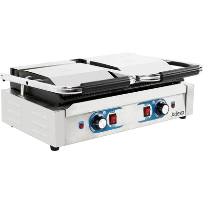 Heavy Duty Twin Panini Contact grill Dual Zone 3.6kW Ribbed | Adexa MLP813