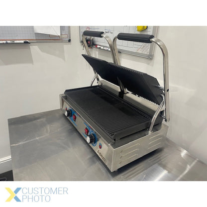 Heavy Duty Twin Panini Contact grill Dual Zone 3.6kW Ribbed | Adexa MLP813