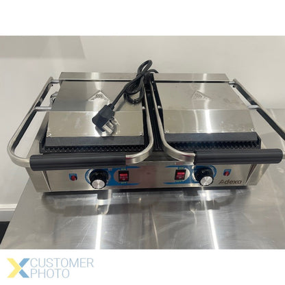 Heavy Duty Twin Panini Contact grill Dual Zone 3.6kW Ribbed | Adexa MLP813